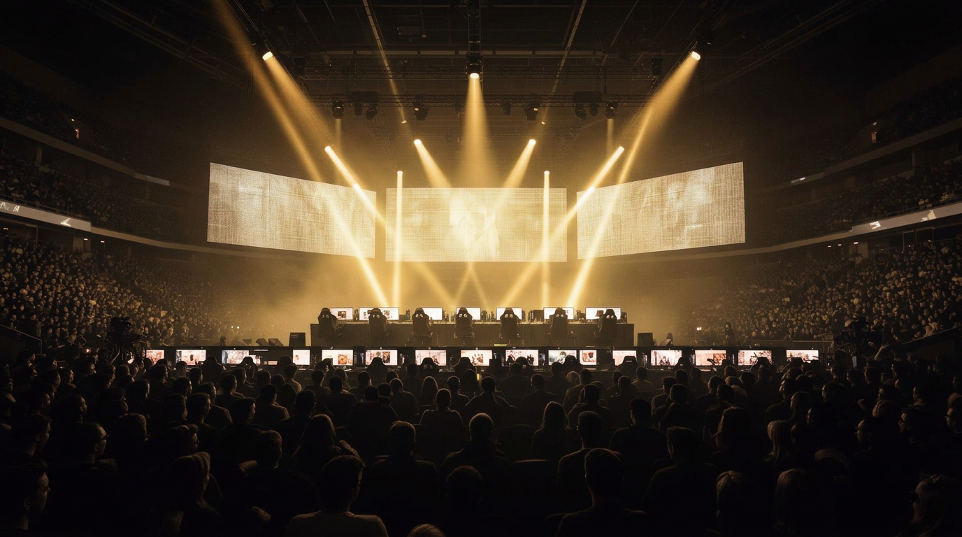 Arena show lighting over a live competition stage